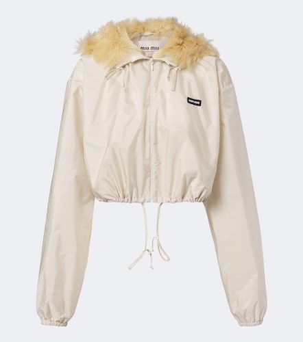 Giacca cropped con cappuccio e shearling - Miu Miu - Modalova