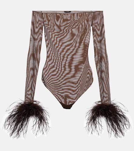 OsÃ©ree Feather-trimmed mesh bodysuit - Oseree - Modalova