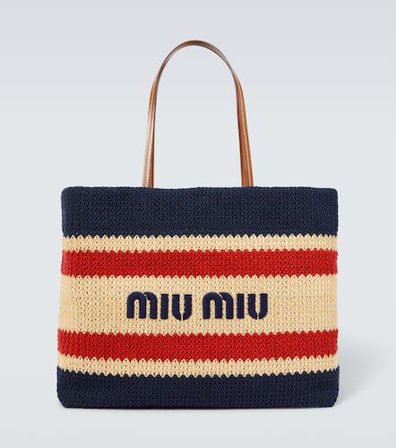 Logo woven leather-trimmed tote bag - Miu Miu - Modalova