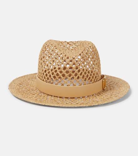 VLogo leather-trimmed straw hat - Valentino - Modalova