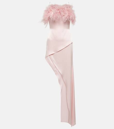 Feather-trimmed satin midi dress - David Koma - Modalova