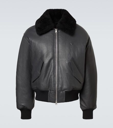 Shearling-trimmed leather bomber jacket - Ami Paris - Modalova