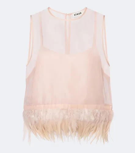 Staud Avi feather-trimmed silk top - Staud - Modalova
