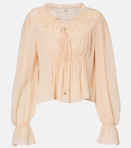 Chlo Shirred cropped lace-trimmed silk blouse - Chloe - Modalova
