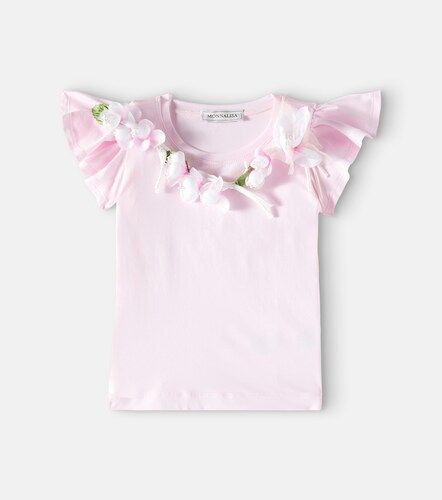 Camiseta de algodón con apliques florales - Monnalisa - Modalova