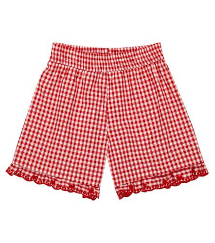 Shorts in cotone a quadri con ricamo - Monnalisa - Modalova