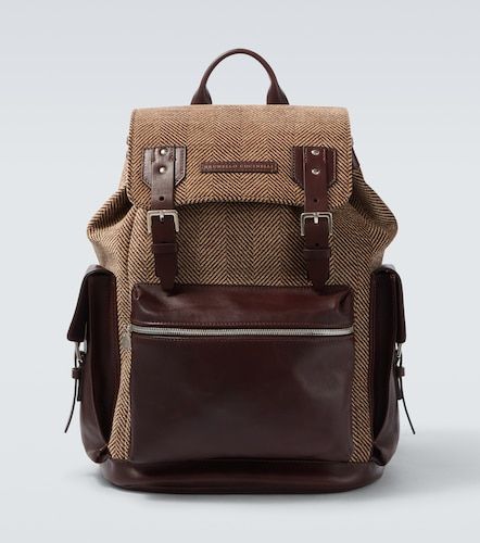 Herringbone leather-trimmed backpack - Brunello Cucinelli - Modalova