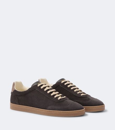 Leather-trimmed suede sneakers - Brunello Cucinelli - Modalova
