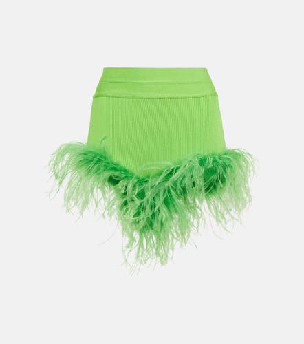 Feather-trimmed knitted shorts - Giuseppe di Morabito - Modalova