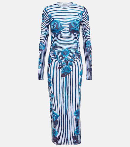 Striped floral jersey midi dress - Jean Paul Gaultier - Modalova