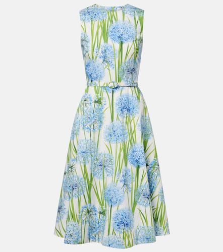 Robe midi en coton mélangé à fleurs - Oscar de la Renta - Modalova