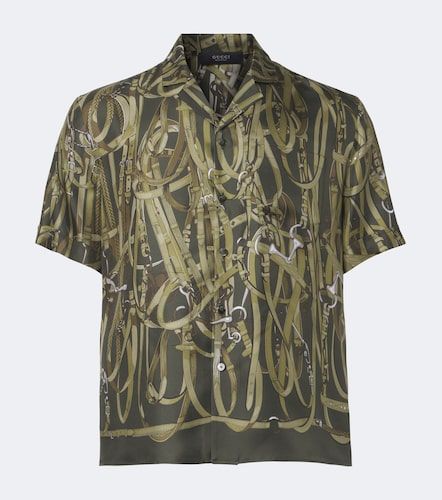 Camisa bowling de satén de seda estampada - Gucci - Modalova