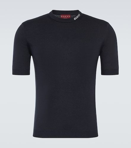 T-shirt in seta e cotone con logo - Gucci - Modalova