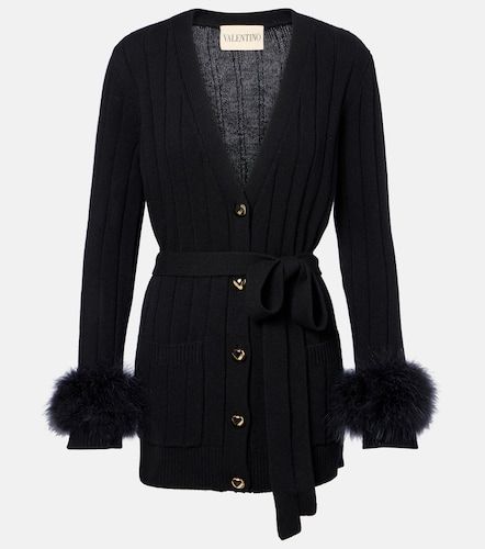 Feather-trimmed virgin wool cardigan - Valentino - Modalova