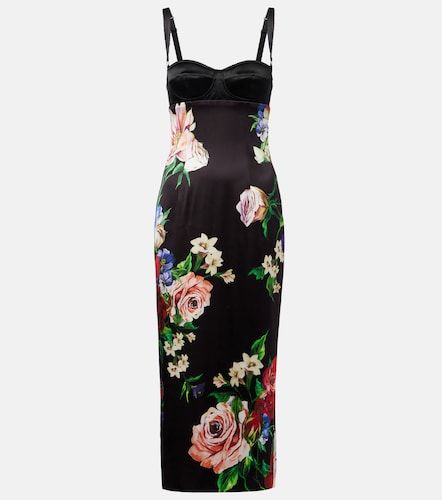 Vestido midi de satén floral - Dolce&Gabbana - Modalova