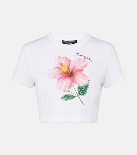 Crop top de algodón floral con logo - Dolce&Gabbana - Modalova