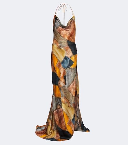 Vestido largo de satén de seda estampado - Roberto Cavalli - Modalova