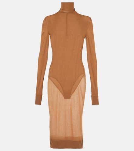 Sheer turtleneck jersey midi dress - Saint Laurent - Modalova