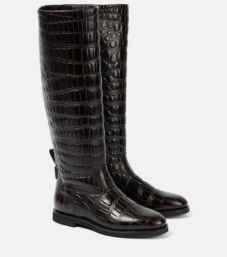 Croc-effect leather knee-high boots - Brunello Cucinelli - Modalova