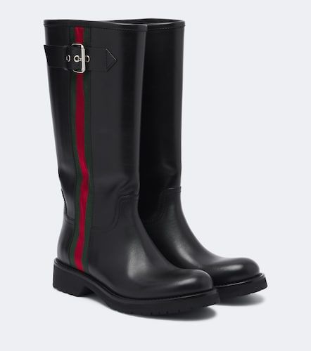 Web Stripe leather biker boots - Gucci - Modalova