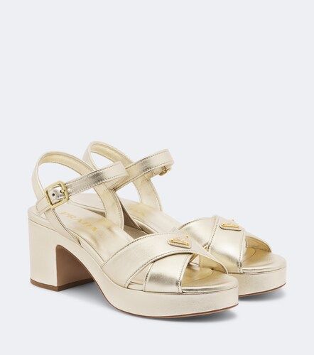 Metallic leather platform sandals - Prada - Modalova