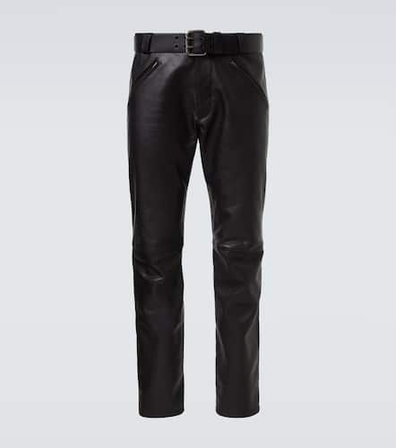 Belted leather straight pants - Saint Laurent - Modalova