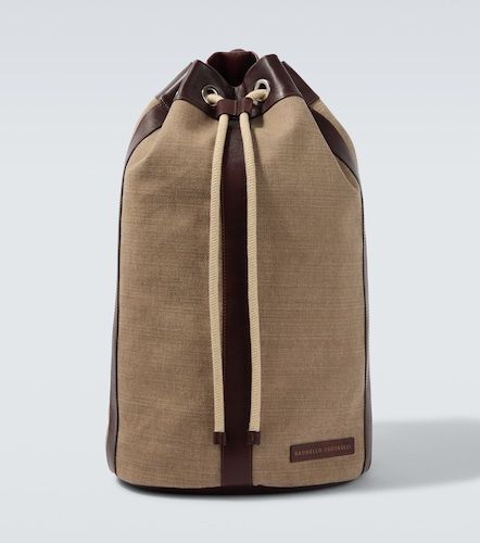 Leather-trimmed canvas backpack - Brunello Cucinelli - Modalova