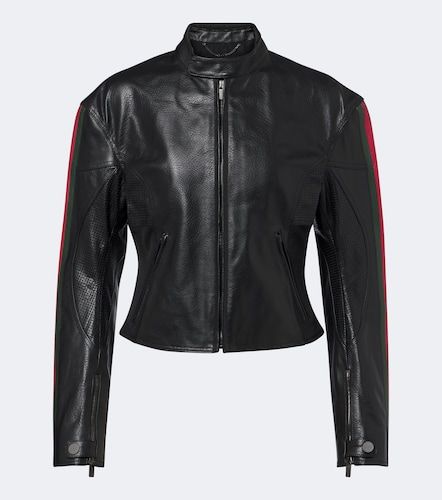 Web Stripe leather biker jacket - Gucci - Modalova