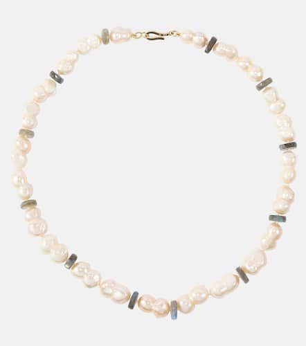 Kt gold pearl beaded necklace with labradorites - Ileana Makri - Modalova