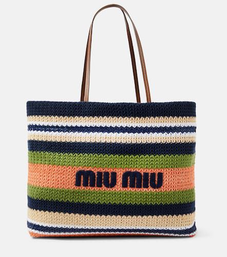 Logo embroidered leather-trimmed tote bag - Miu Miu - Modalova