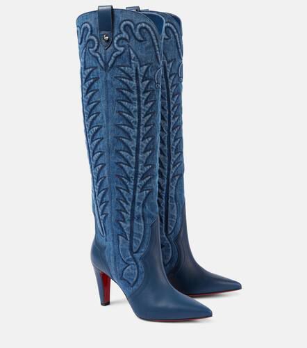 Santia Botta 85 denim and leather boots - Christian Louboutin - Modalova