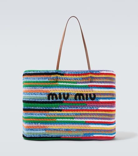 Bolso Large de croché de algodón a rayas con piel - Miu Miu - Modalova