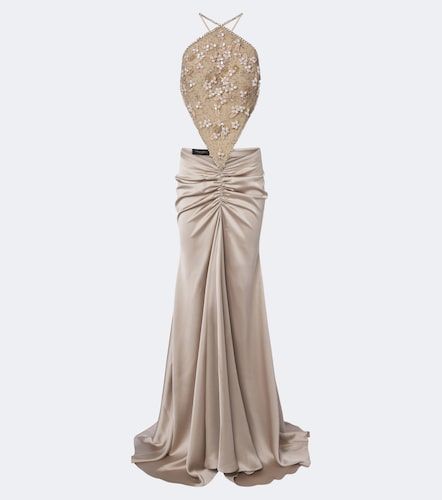 Abito lungo in raso con cristalli - Georges Hobeika - Modalova
