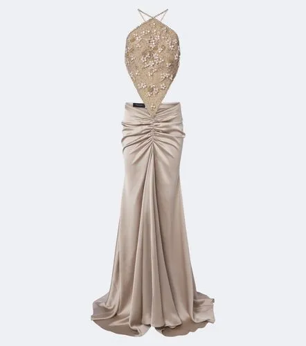Embellished gathered open-back satin gown - Georges Hobeika - Modalova