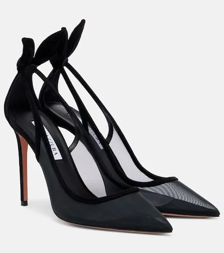 Bow Tie suede-trimmed mesh pumps - Aquazzura - Modalova