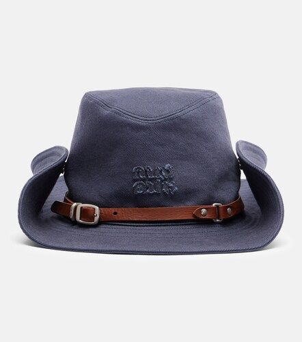 Leather-trimmed cotton cowboy hat - Miu Miu - Modalova