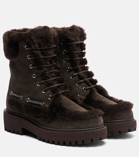 Monili shearling-trimmed suede lace-up boots - Brunello Cucinelli - Modalova