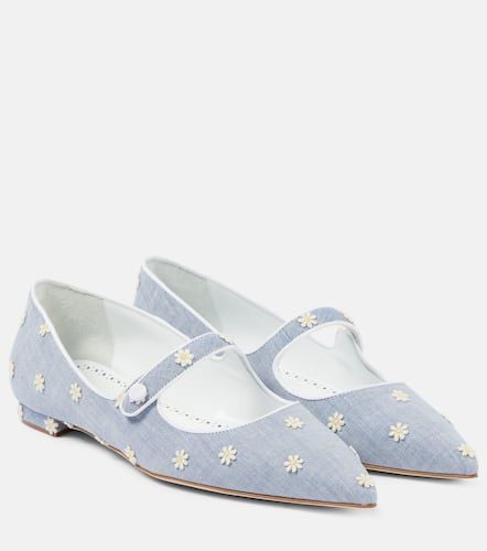 Campari embroidered chambray Mary Jane flats - Manolo Blahnik - Modalova