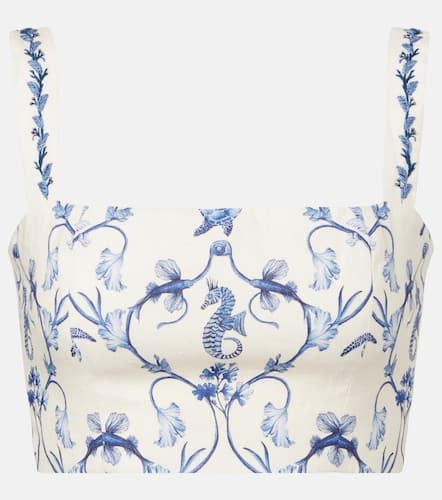 Cacao floral linen crop top - Agua by Agua Bendita - Modalova