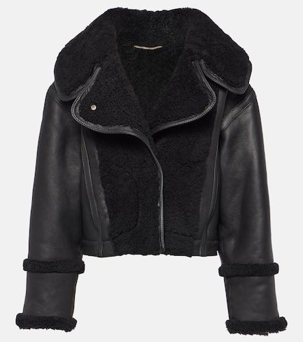 Cropped leather and shearling jacket - Victoria Beckham - Modalova