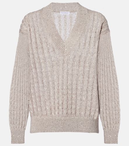 Sequined linen-blend sweater - Brunello Cucinelli - Modalova