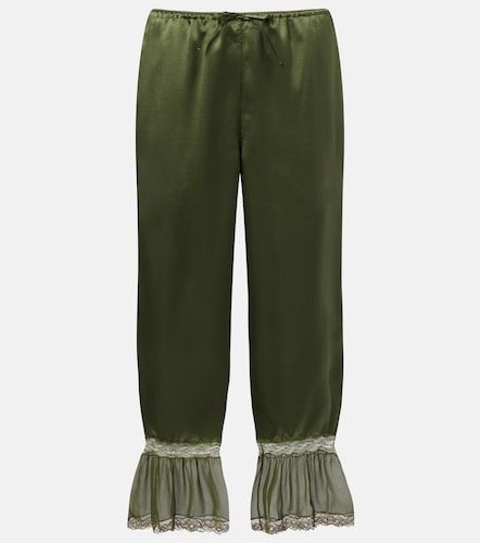Pantalones rectos con encaje de seda con volantes - Saint Laurent - Modalova