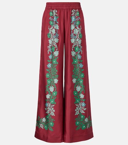 Pantalones palazzo de sarga de seda floral - La DoubleJ - Modalova