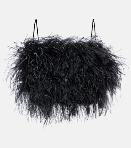 Feather-trimmed grain de poudre bra top - Miu Miu - Modalova