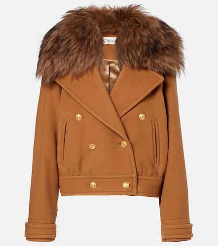 Cropped shearling-trimmed wool-blend coat - Chloe - Modalova
