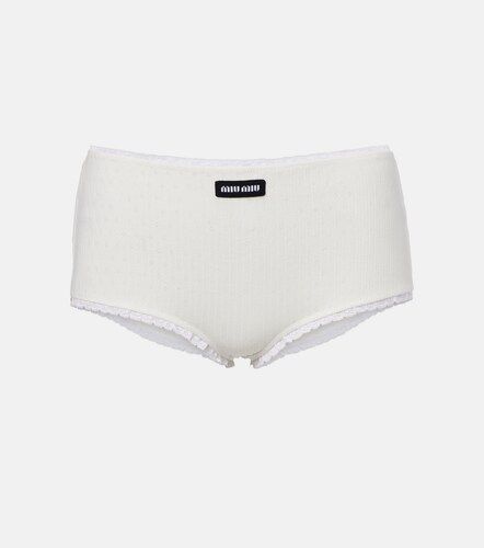 Micro shorts in cotone pointelle - Miu Miu - Modalova
