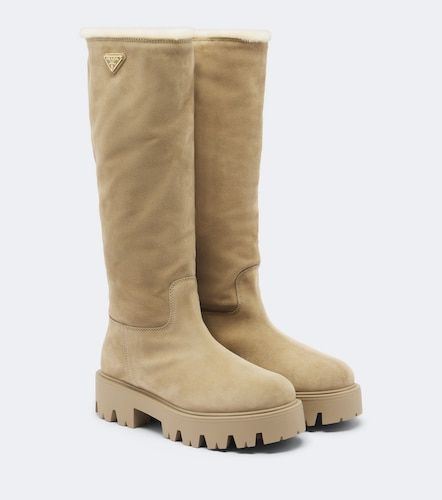 Botas altas de ante con borrego - Prada - Modalova