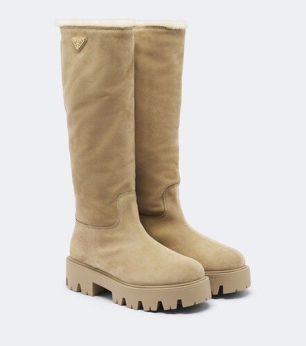 Shearling-lined suede knee-high boots - Prada - Modalova