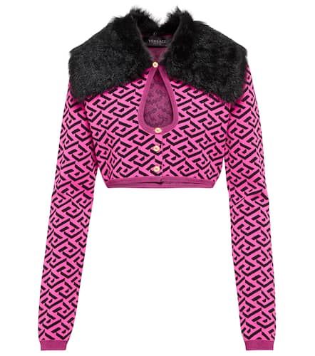 La Greca faux fur-trimmed cardigan - Versace - Modalova