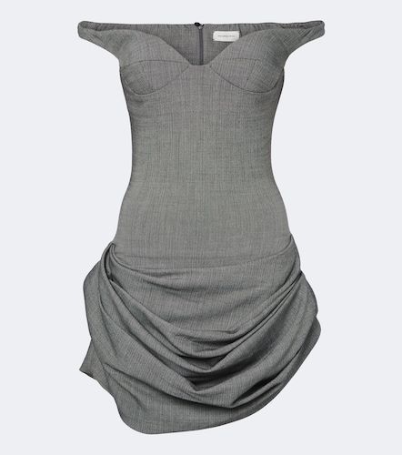Off-shoulder herringbone wool-blend minidress - Magda Butrym - Modalova